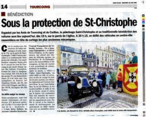 Bénédiction des voitures Saint Christophe Tourcoing 59200, Article dans Nord-Eclair du 24 juin 2008
