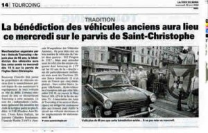Bénédiction des voitures Saint Christophe Tourcoing 59200, Article de La Voix du Nord - 24 juin 2008